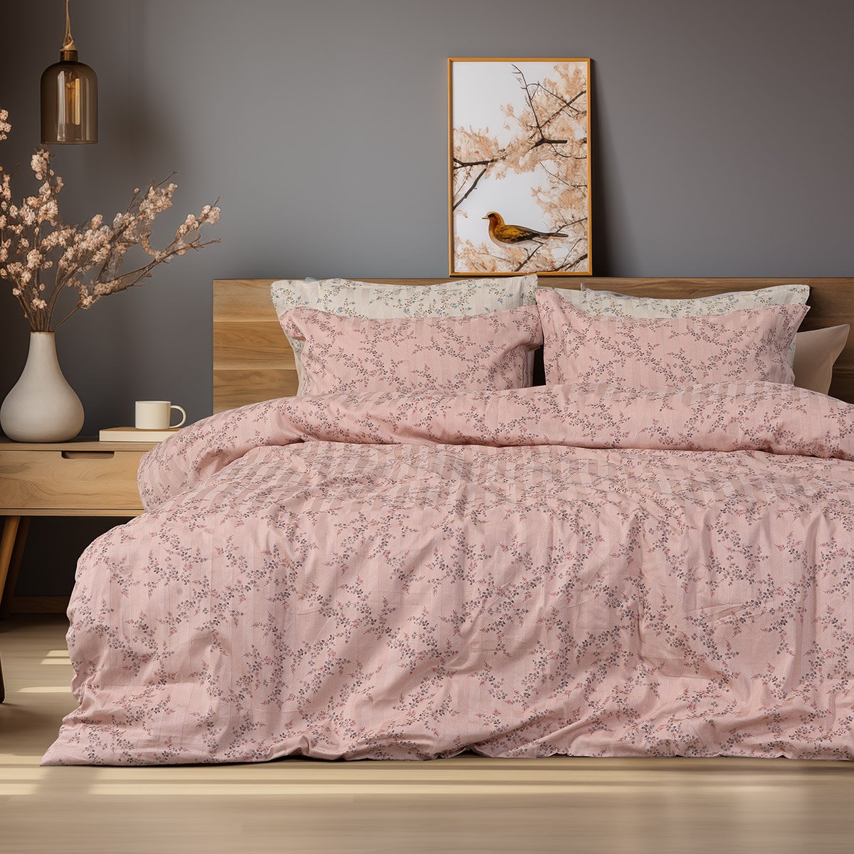 12214 Beauty Home Σετ παπλωματοθήκη υπέρδιπλη Art 12214 Flora 100% Βαμβακοσατέν 300tc 230x250 Σομόν - Image 1