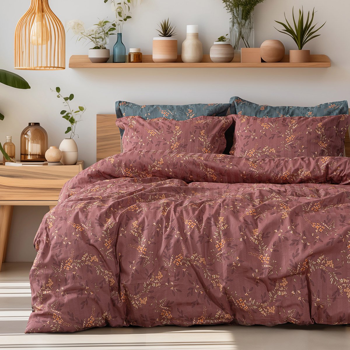 12216 Beauty Home Σετ πάπλωμα υπέρδιπλο Art 12210 Indra 100% Βαμβακοσατέν 300tc 220x240 Σάπιο μήλο - Image 1