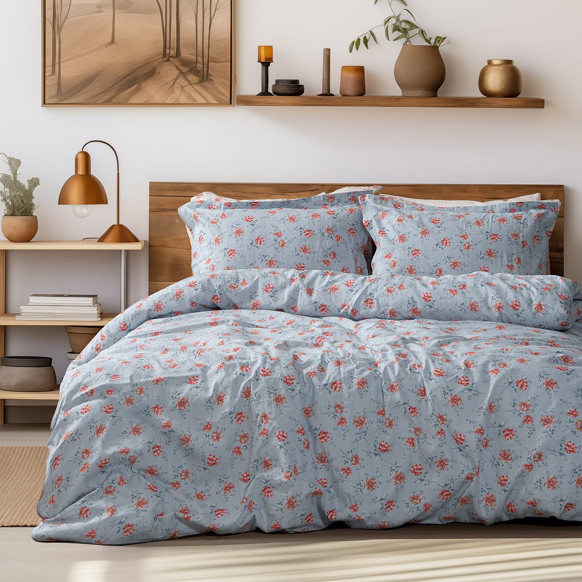 12219 Beauty Home Σετ σεντόνια υπέρδιπλα με λάστιχο Art 12219 Ivy 100% Βαμβακοσατέν 300tc 170x200+30 Γκρι - Image 1