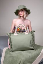 Τσάντα Ώμου 40x35x20 Shoulder Beach Bag Feel And Touch Caribbean Khaki-Ammos