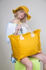 Τσάντα Ώμου 40x35x20 Shoulder Beach Bag Feel And Touch Caribbean Mustard-Ammos