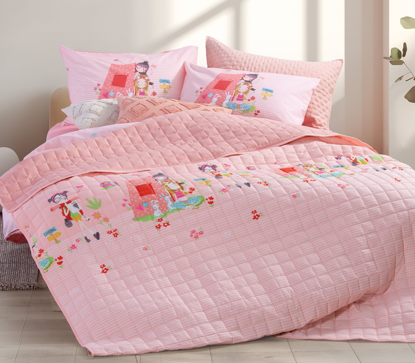 5205495602707 Κουβερλί Μονό Παιδικό 180×240 Nef Nef Camping Coral - Image 1