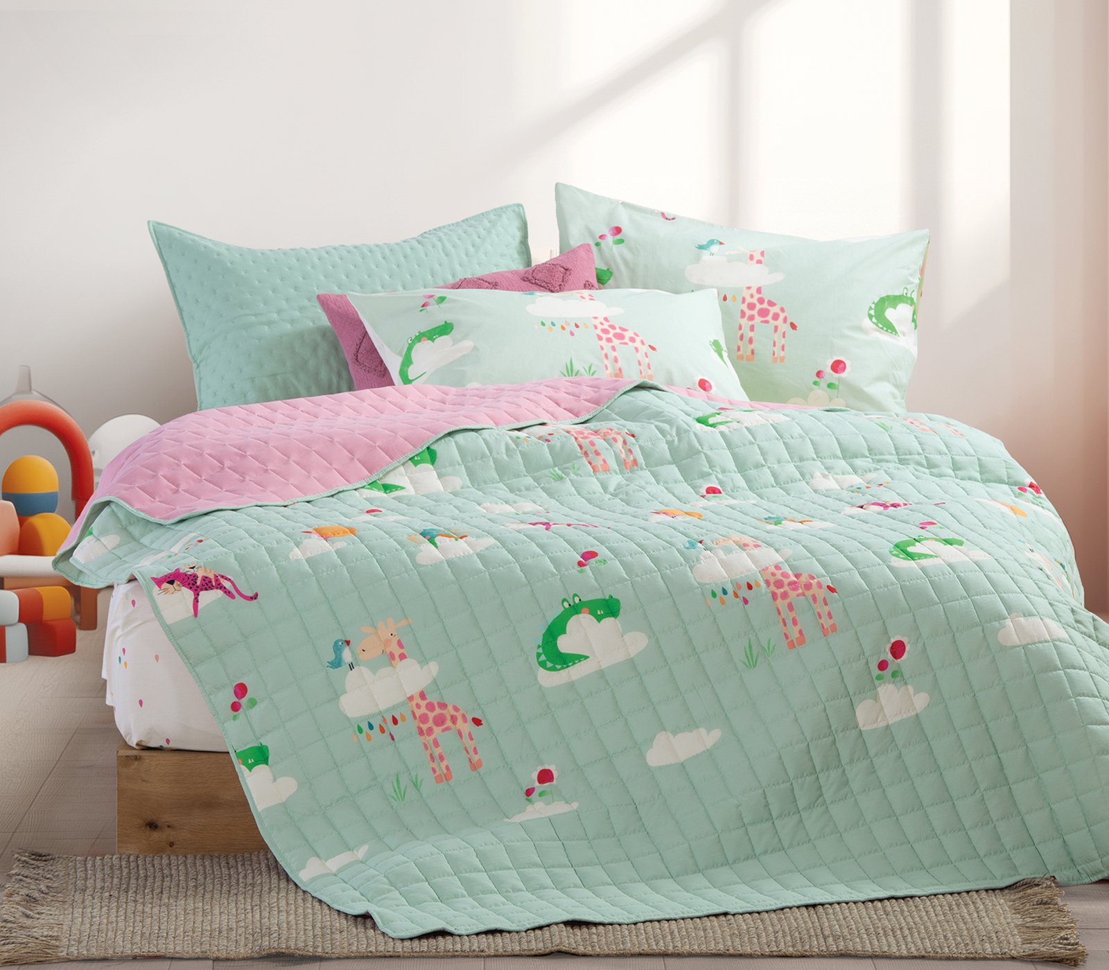 5205495602714 Κουβερλί Μονό Παιδικό 180×240 Nef Nef Sky Is A Zoo Mint - Image 1