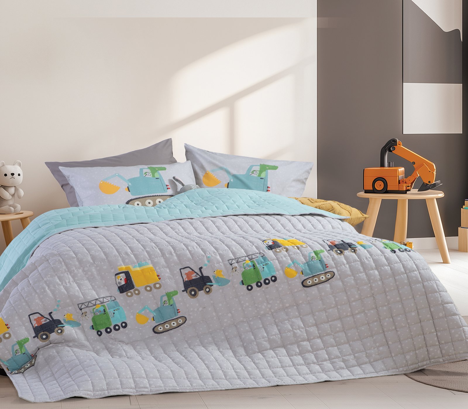 5205495602721 Κουβερλί Μονό Παιδικό 180×240 Nef Nef Fun At Work Grey - Image 1