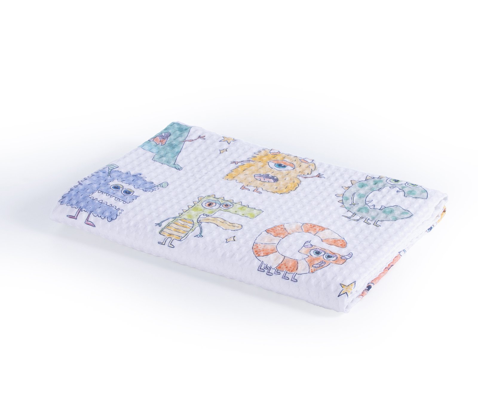 5205495605159 Κουβέρτα Πικέ Αγκαλιάς 80×110 Nef Nef Alphabet Monster White - Image 1