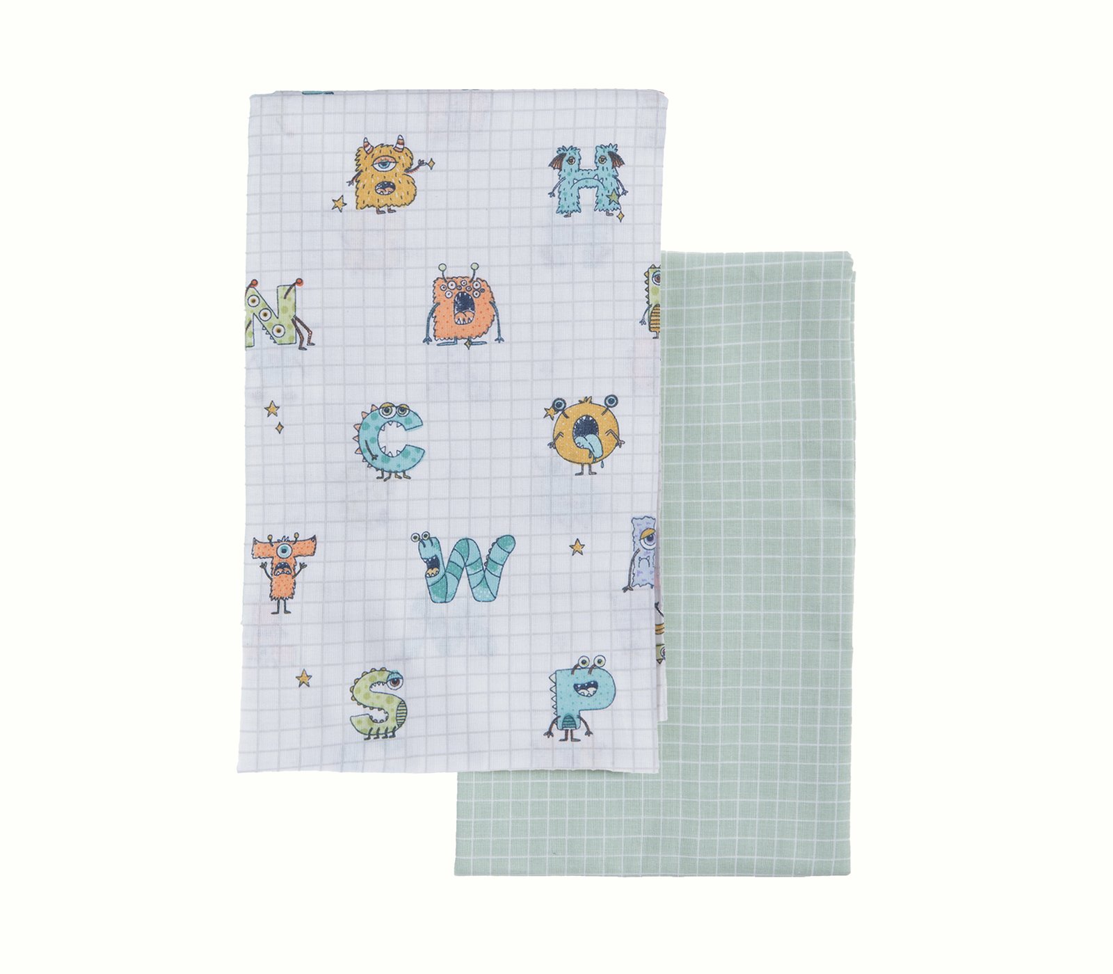 5205495605296 Σετ Σεντόνια Βρεφικά Λίκνου 70×120 Nef Nef Alphabet Monster Pistachio - Image 1