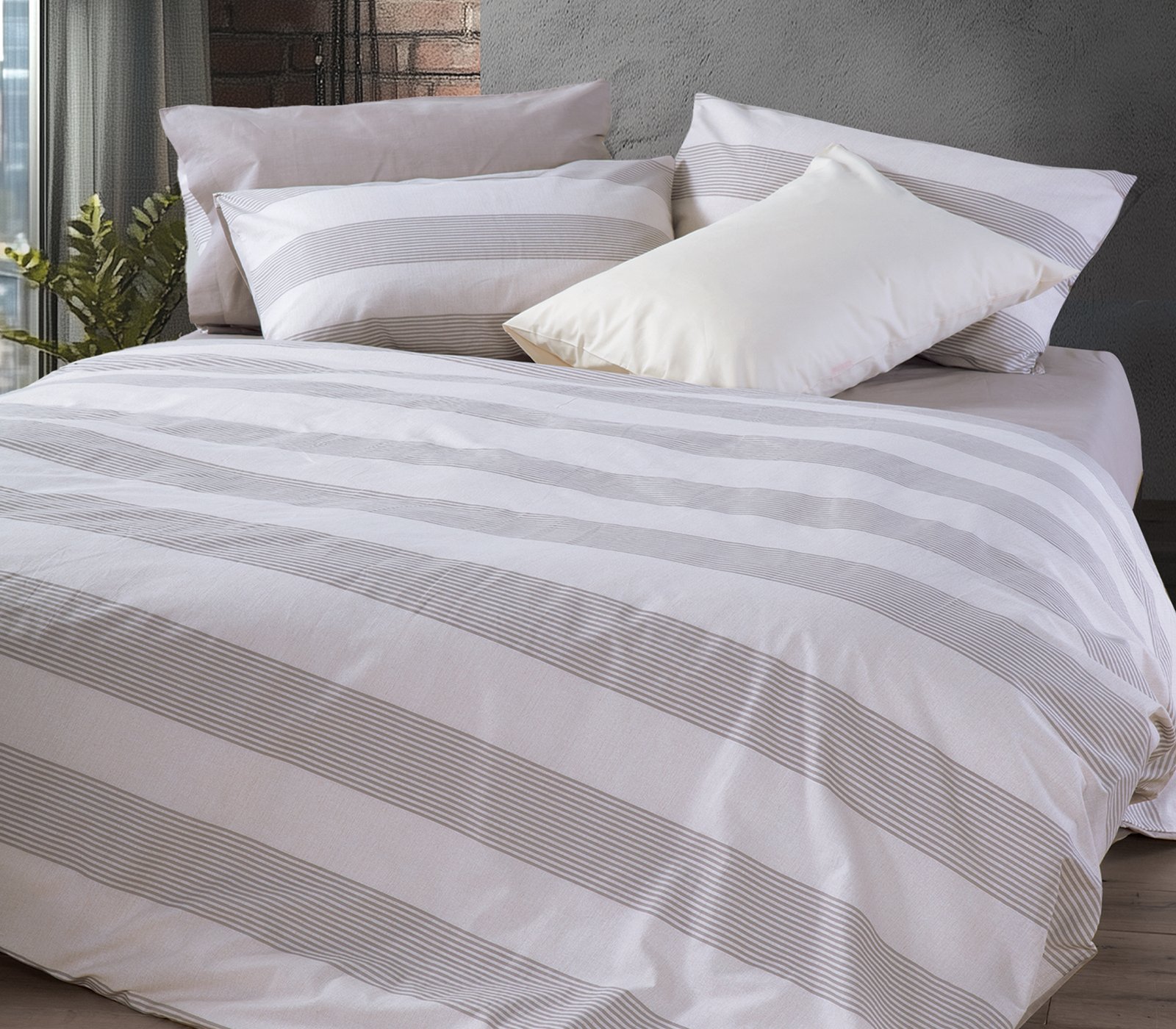 5205495606422 Σετ Σεντόνια Υπέρδιπλα 240×270 Nef Nef Casual Stripe Ecru - Image 1