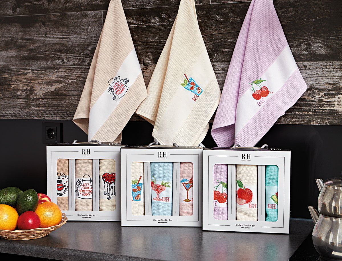 8286 Beauty Home Ποτηρόπανα σετ 3τμχ Fruits Art 8286 40x60 Εκρού,Σιέλ,Ροζ - Image 1