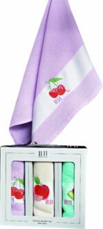 Beauty Home Ποτηρόπανα σετ 3τμχ Fruits Art 8286 40x60 Εκρού,Σιέλ,Ροζ - Image 2