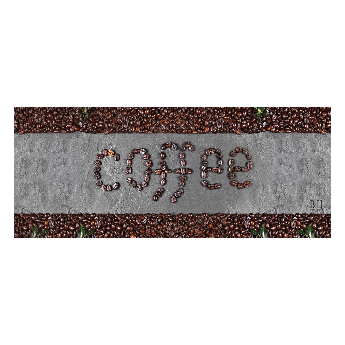 Composition with coffee beans on the sides of a black background Beauty Home Πατάκι κουζίνας Art 9066 60x160 Γκρι - Image 1