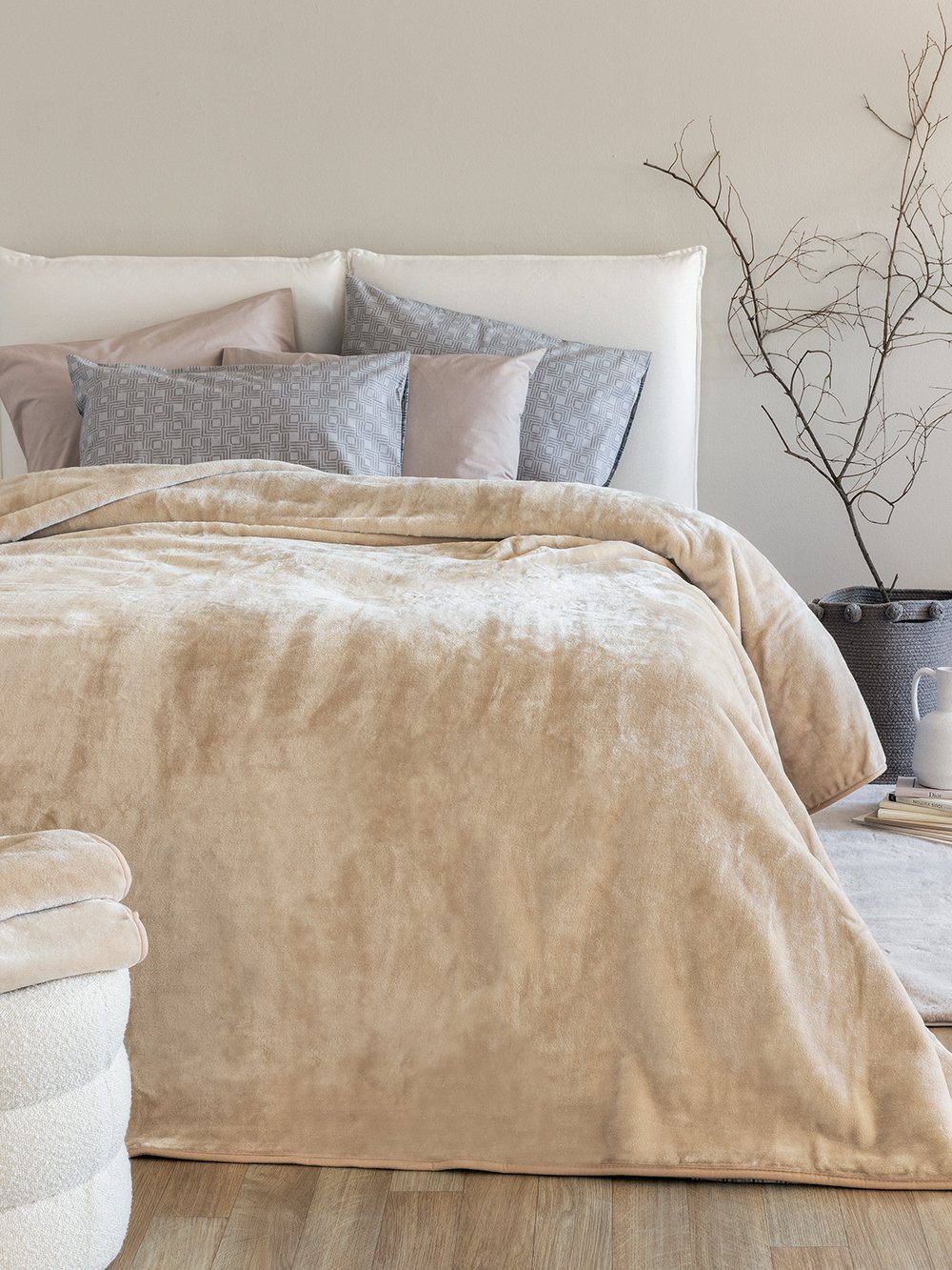 5205857289935_3 Κουβέρτα Βελουτέ 240x260 DREAM VELOUR/4 SANDY Μπεζ Palamaiki - Image 1