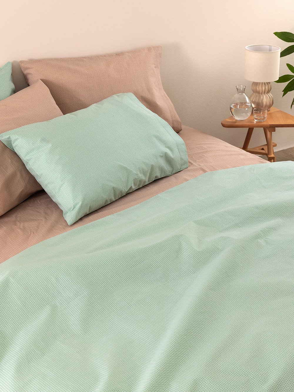 5205857293192_5 Σετ Υπέρδιπλα Σεντόνια 240x260 TOTEM MINT Χωρίς Λάστιχο Καφέ Palamaiki - Image 1