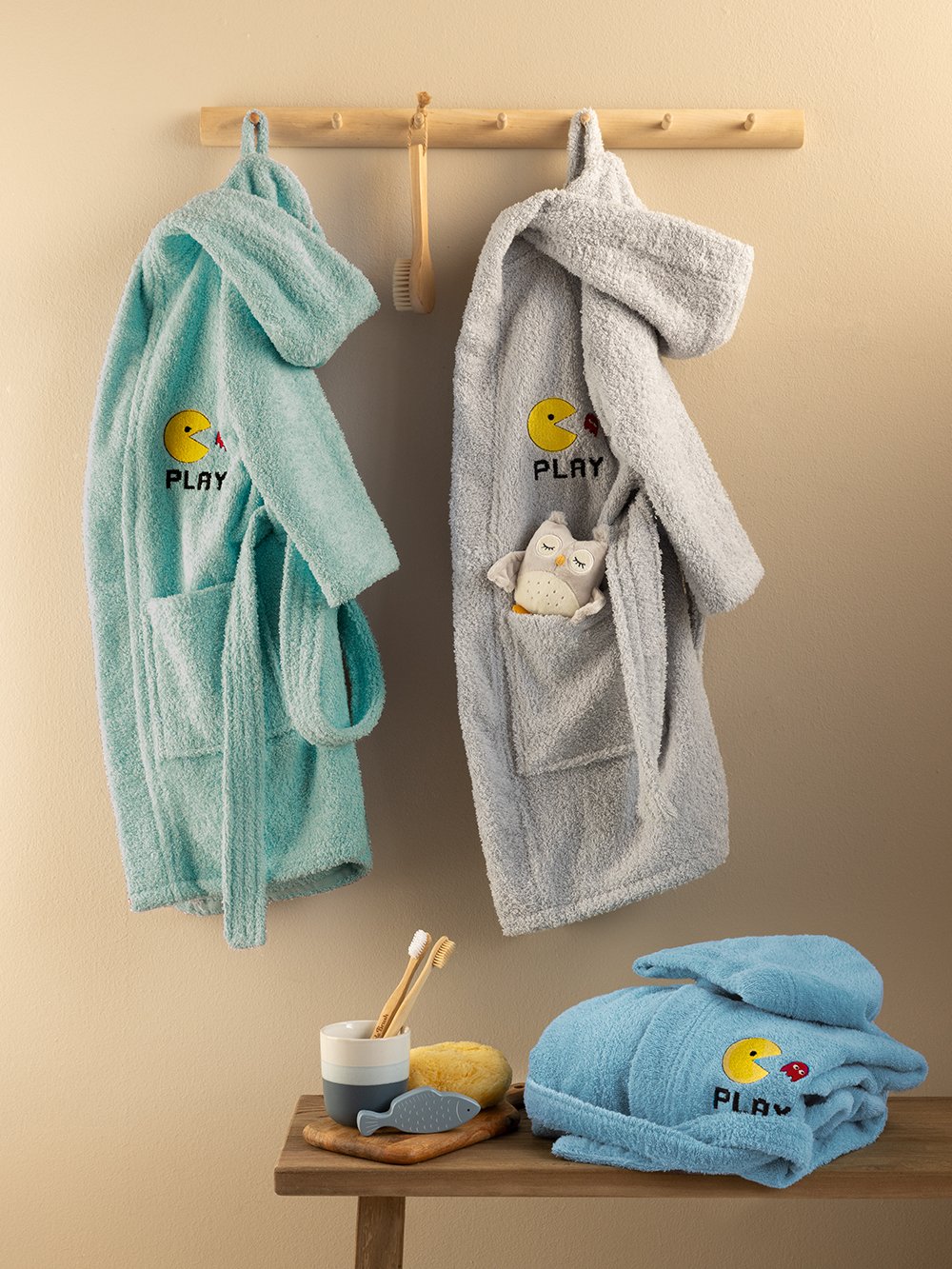 5205857277352 Μπουρνούζι με Κουκούλα Kids Bath PAC GREY 6-8 Γκρι Palamaiki - Image 1
