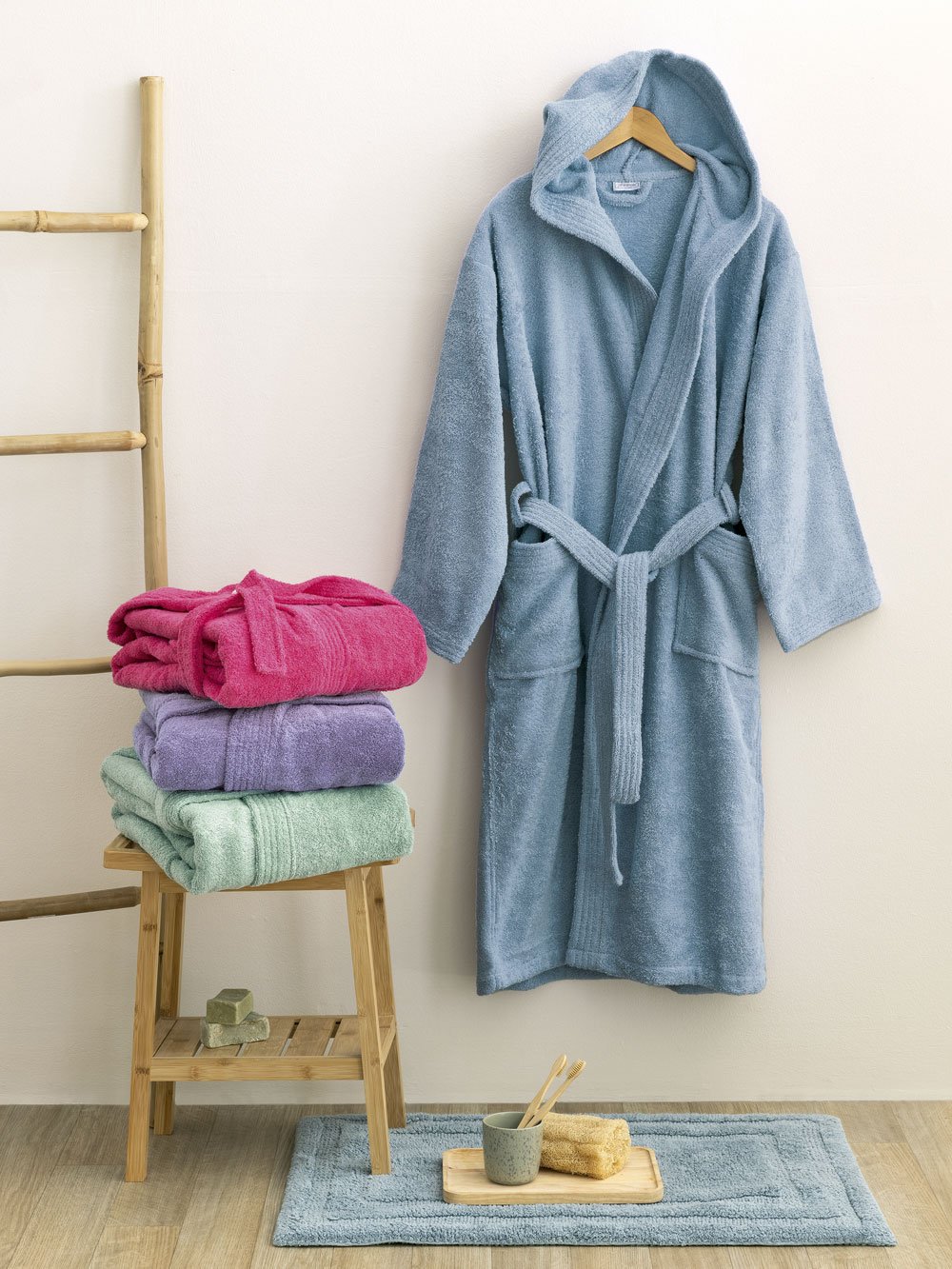 5205857288969_1_2 Μπουρνούζι με Κουκούλα Kids Bath JUNIOR DENIM 8-10 Μπλε Palamaiki - Image 1