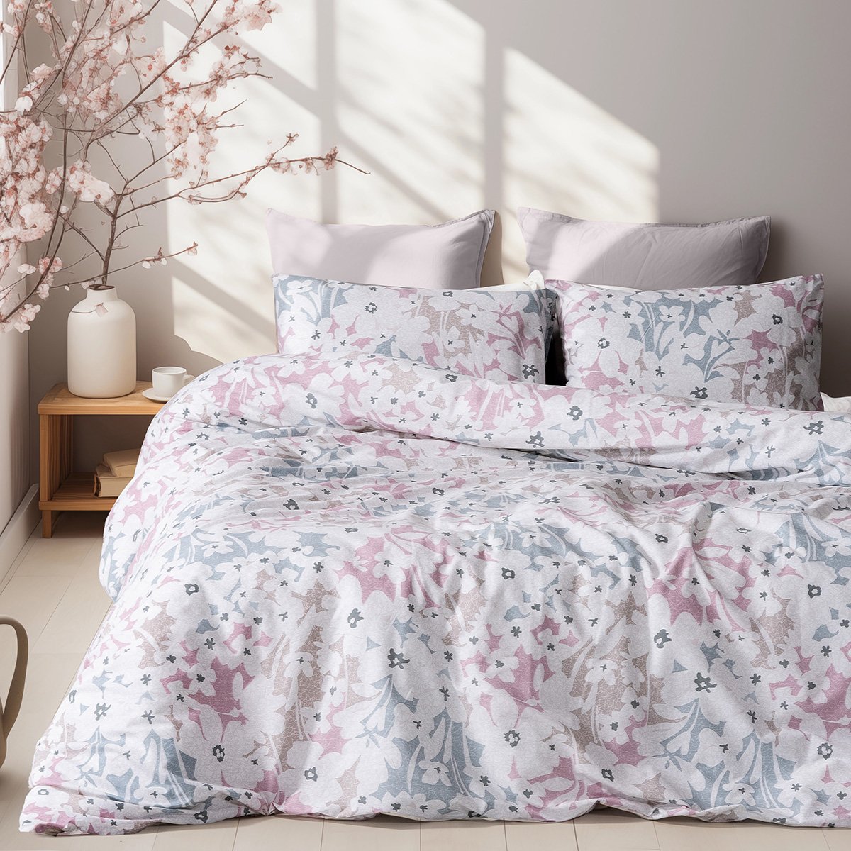 12252 Beauty Home Σετ παπλωματοθήκη υπέρδιπλη Ninet Art 12252 220x250 Γκρι,Ροζ - Image 1