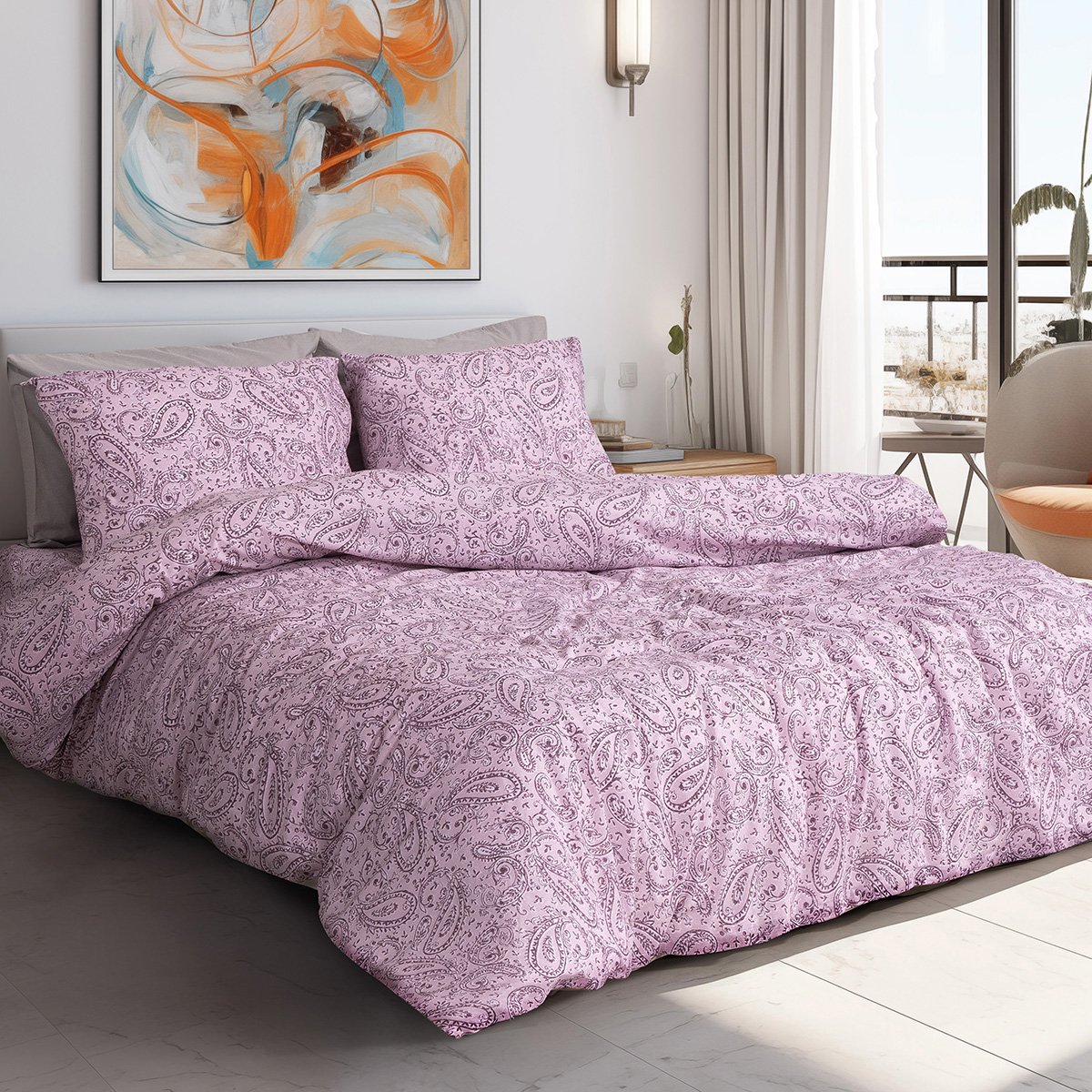 12257 Beauty Home Σετ σεντόνια μονά με λάστιχο Aelia Art 12257 100x200+30 Λιλά - Image 1