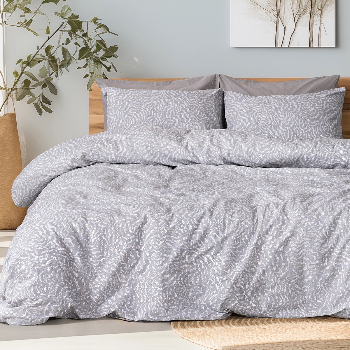 12261 Beauty Home Σετ σεντόνια μονά με λάστιχο Evie Art 12261 100x200+30 Γκρι - Image 1