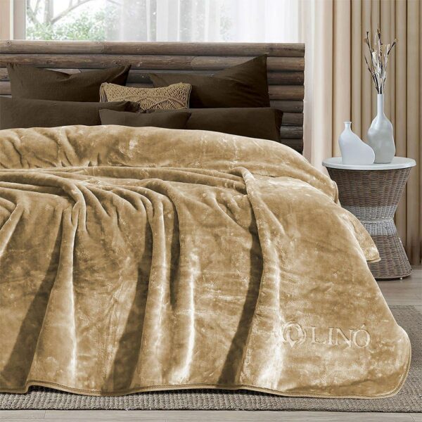 Κουβέρτα βελουτέ υπέρδιπλη 220×240  Lino Vellut Mocca
