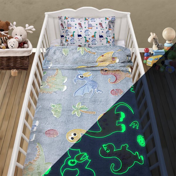 LINO ΚΟΥΒΕΡΤΑ FLEECE ΦΩΣΦΟΡΙΖΕ VOLCANO GREY-CIEL 110X150