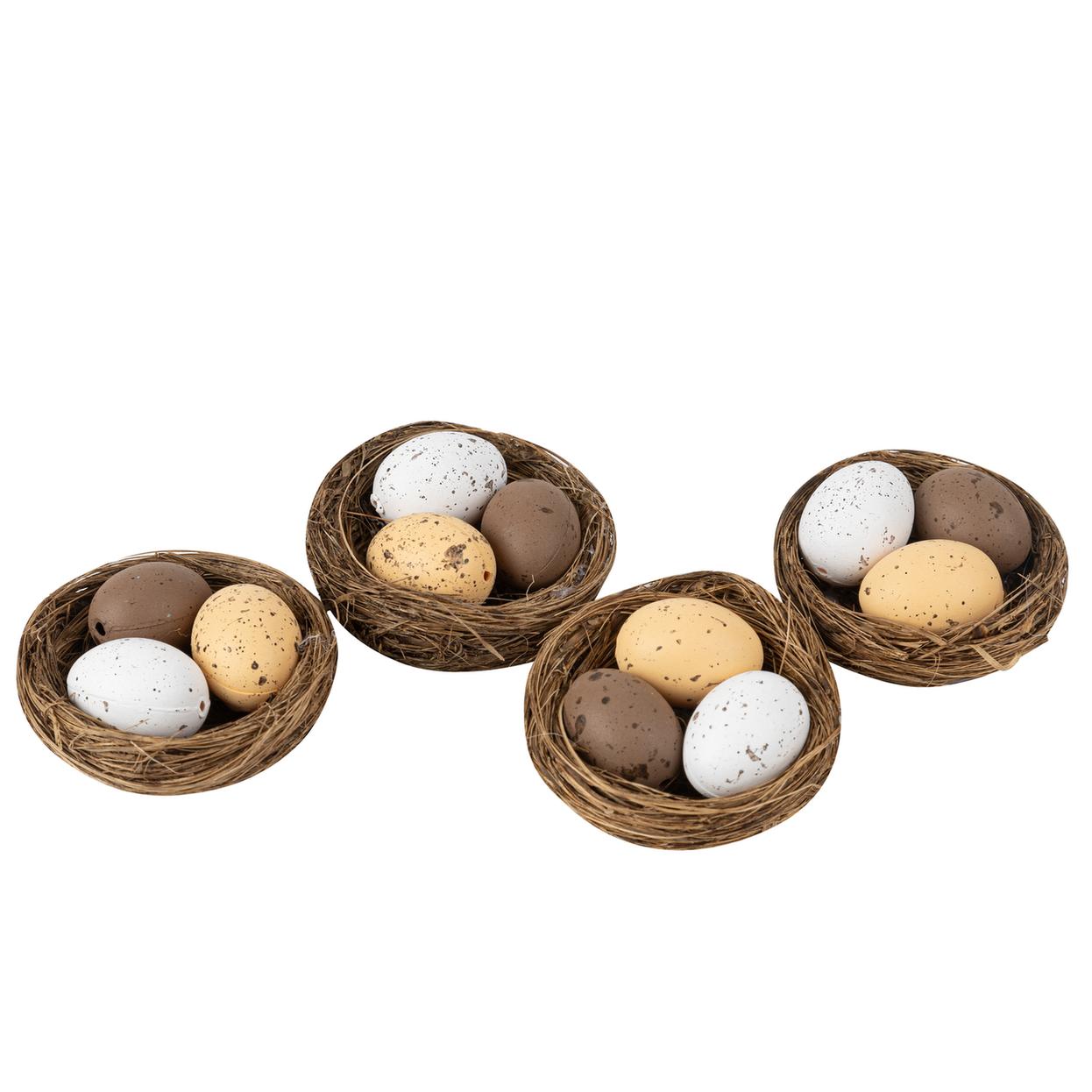 90783137-ec2b-4bdc-a6ed-79444733d4b0 Beauty Home 4 Φωλιές με 3 Αυγά Άχυρο Καφέ, Λευκό και Εκρού Ø5 cm - Image 1