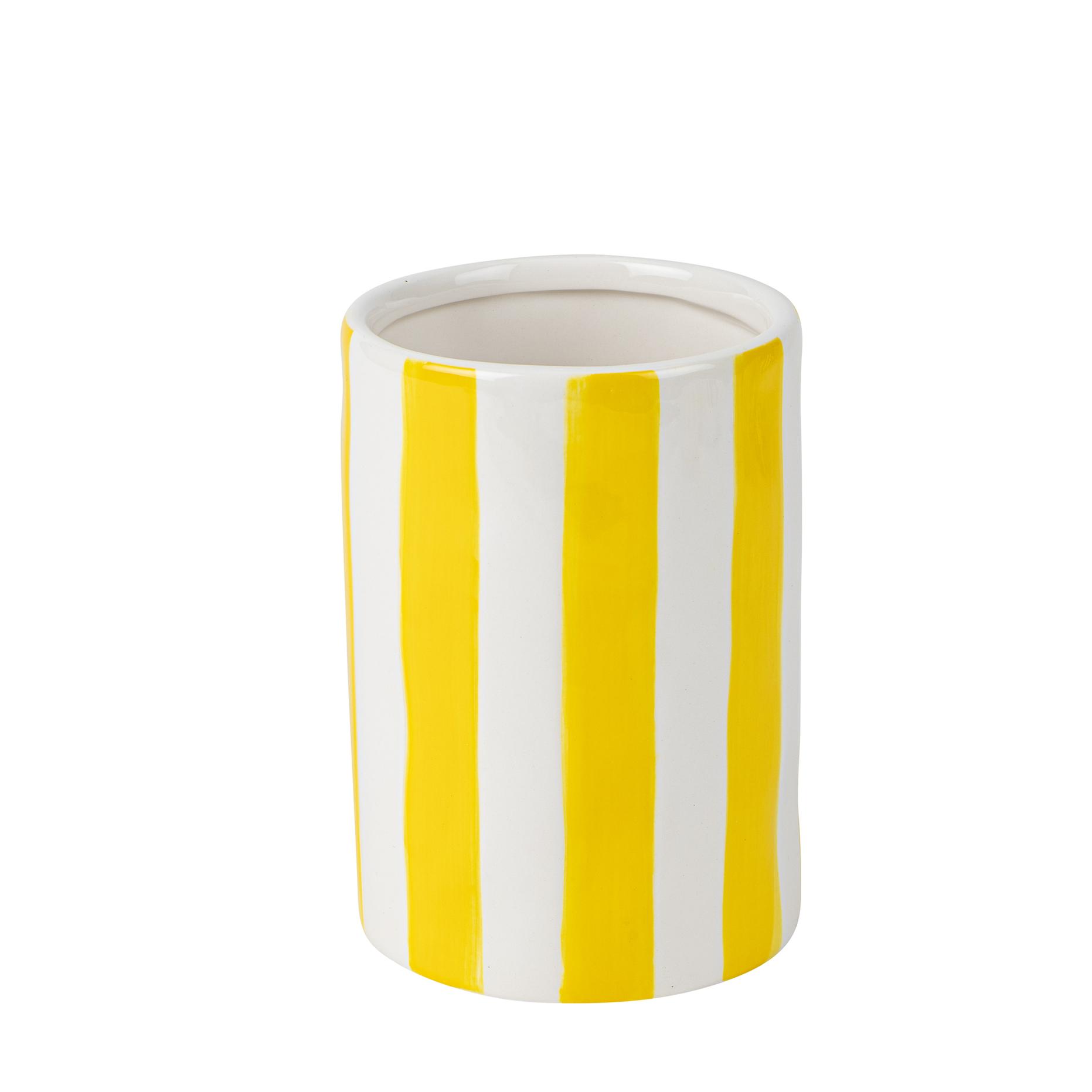 4477327f-5cab-45da-9c29-68f5b9826aed Beauty Home Κεραμικό Βάζο Iona Ριγέ Κίτρινο-Λευκό 9,5 x 13,5 CM - Image 1