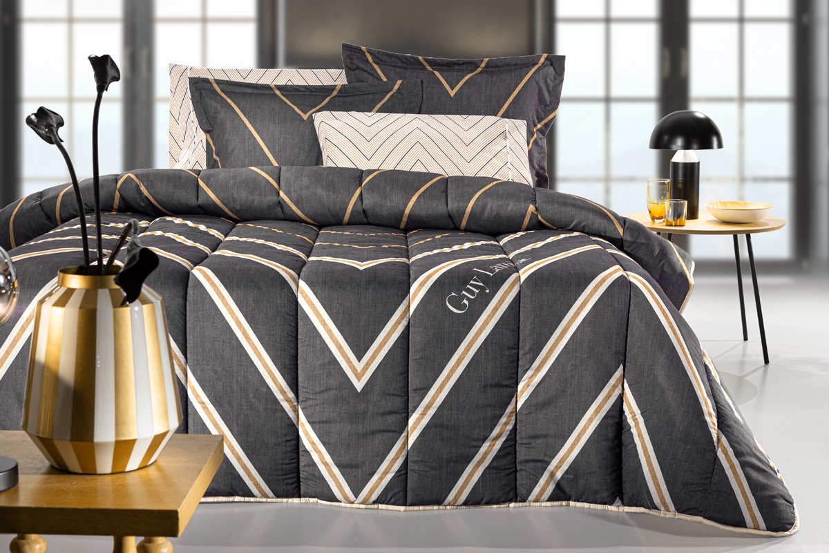 1112030225005 Παπλωματοθήκη Υπέρδιπλη 225×245 Guy Laroche Canyon Anthracite Suede - Image 1