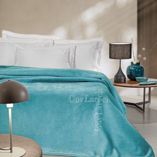 Κουβέρτα Βελουτέ 160×220 Μονή Guy Laroche Logo Petrol