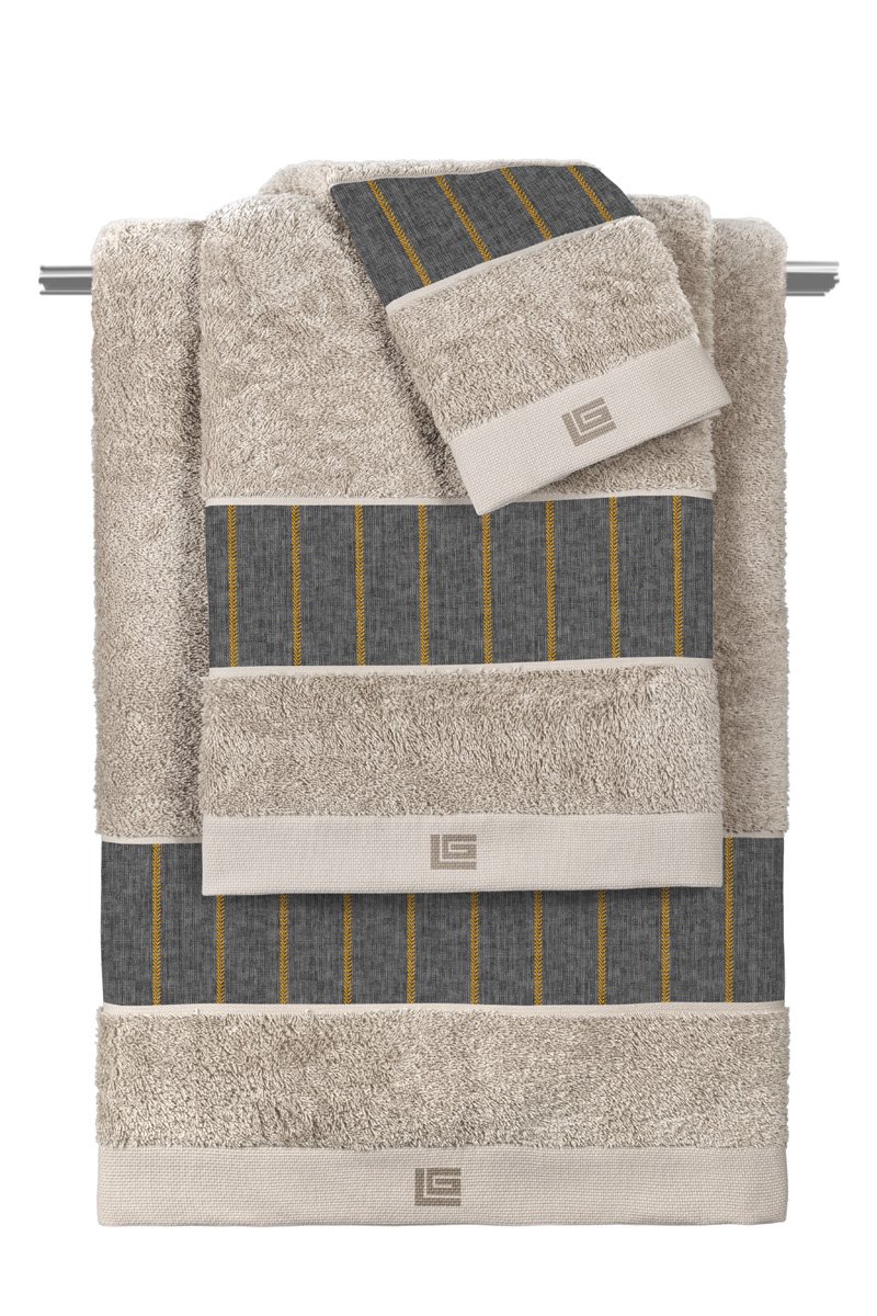 1122030225002 Σετ Πετσέτες 3 Τεμαχίων Guy Laroche Beverly Anthracite-Natural - Image 1