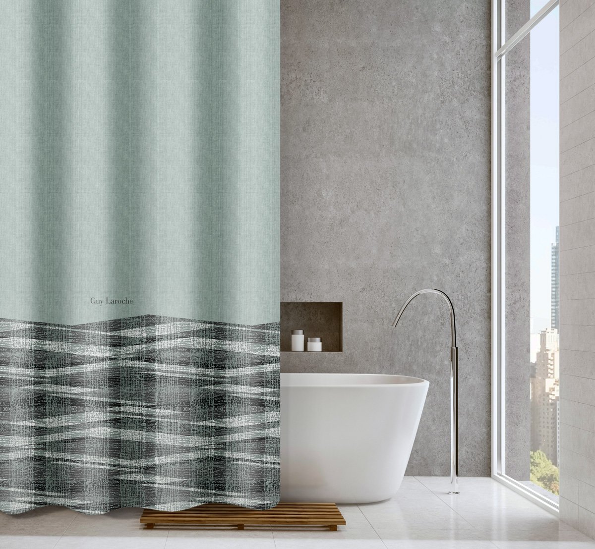 1128030225000 Κουρτίνα Μπάνιου 180×185 Αδιάβροχη Guy Laroche Active Mint - Image 1
