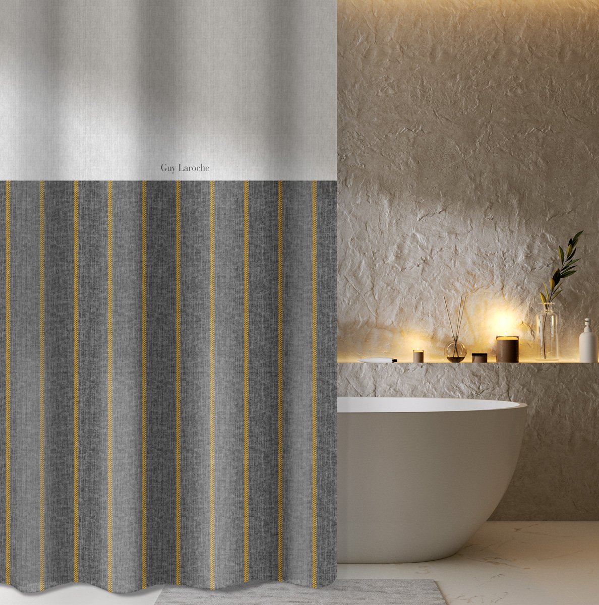 1128030225002 Κουρτίνα Μπάνιου 180×185 Αδιάβροχη Guy Laroche Beverly Anthracite - Image 1