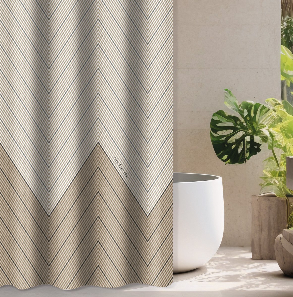 1128030225006 Κουρτίνα Μπάνιου 180×185 Αδιάβροχη Guy Laroche Canyon Natural - Image 1