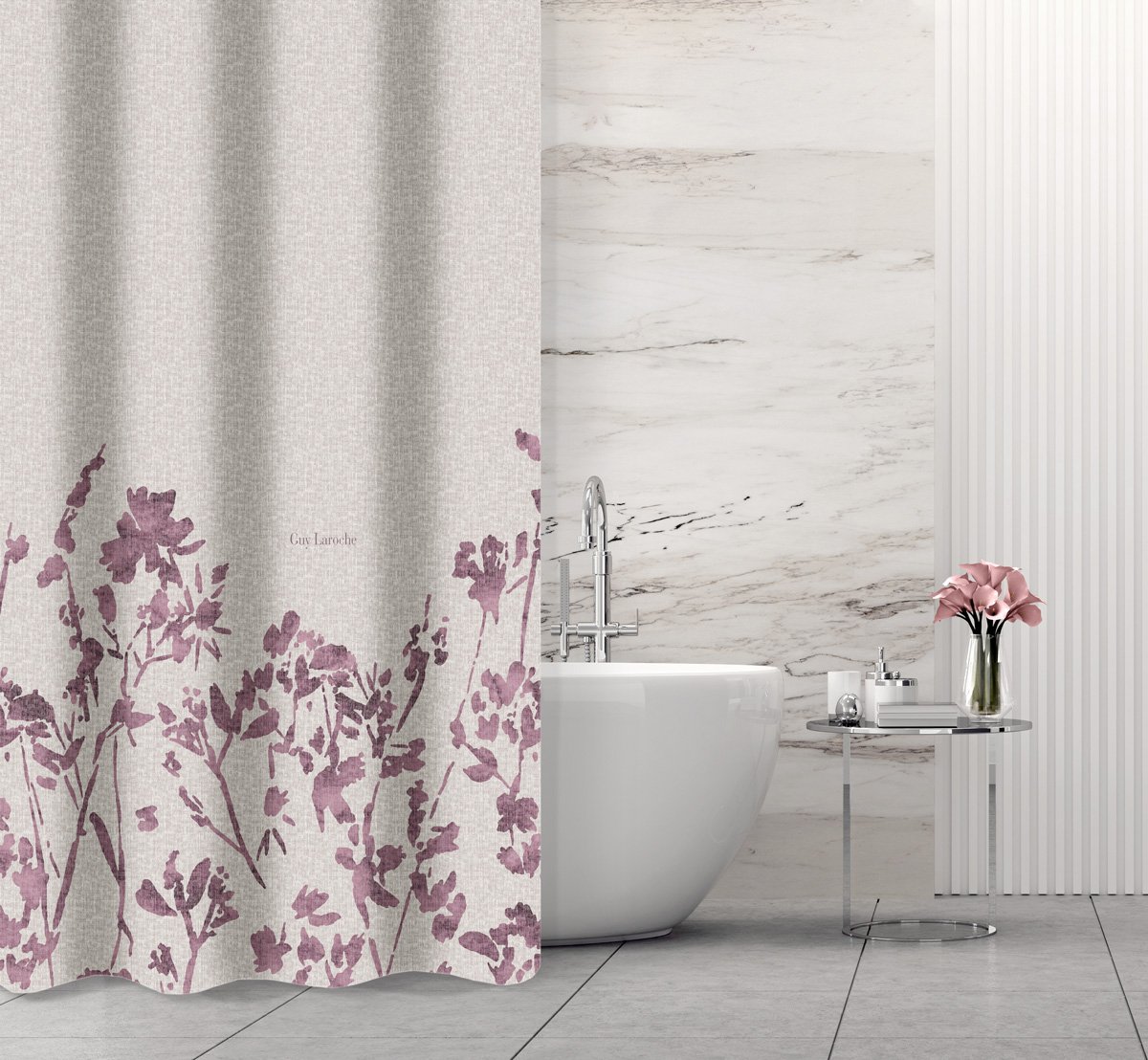 1128030225011 Κουρτίνα Μπάνιου 180×185 Αδιάβροχη Guy Laroche Romance Melanze - Image 1