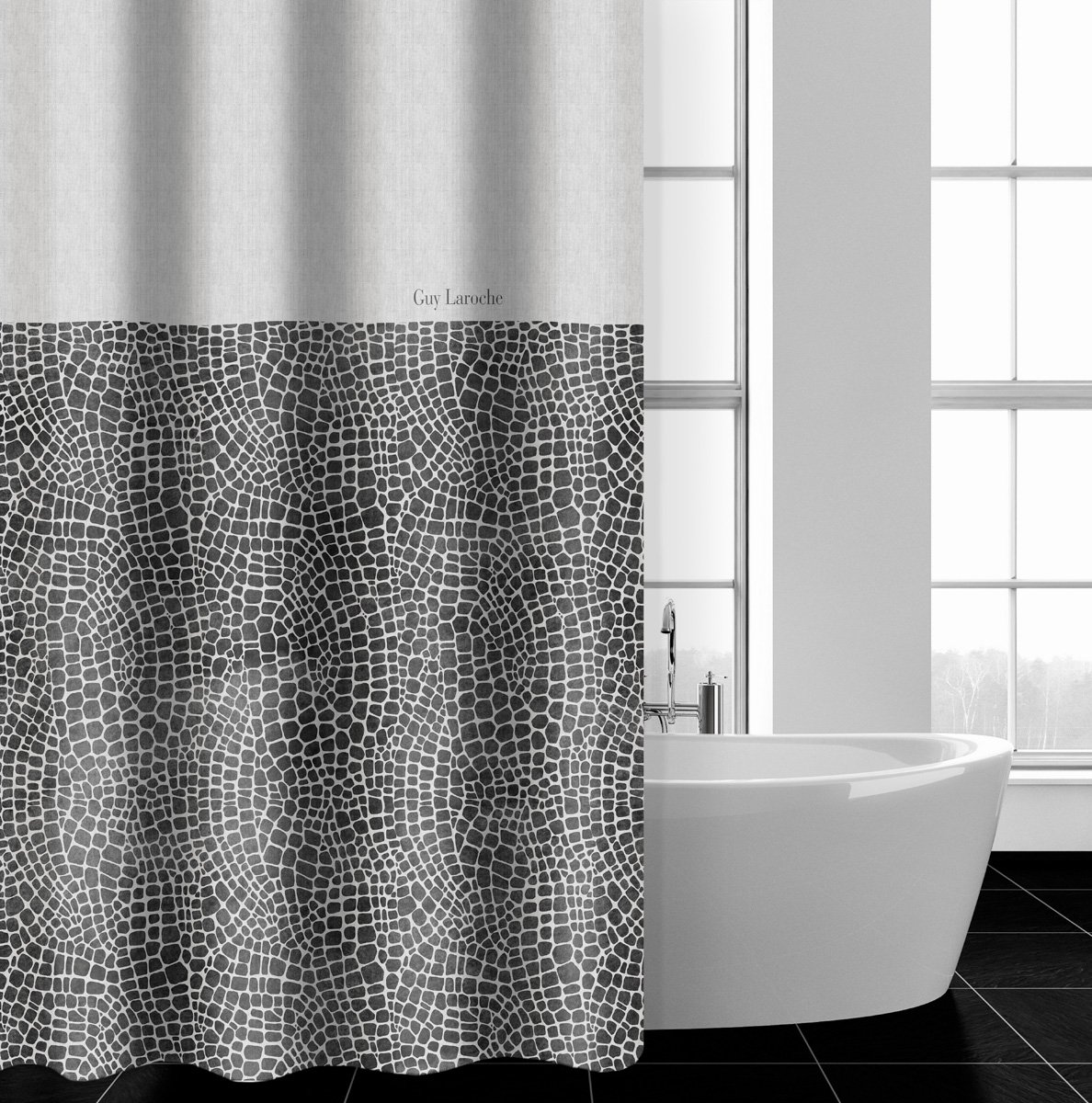 1128030225013 Κουρτίνα Μπάνιου 180×185 Αδιάβροχη Guy Laroche Safari Anthracite - Image 1