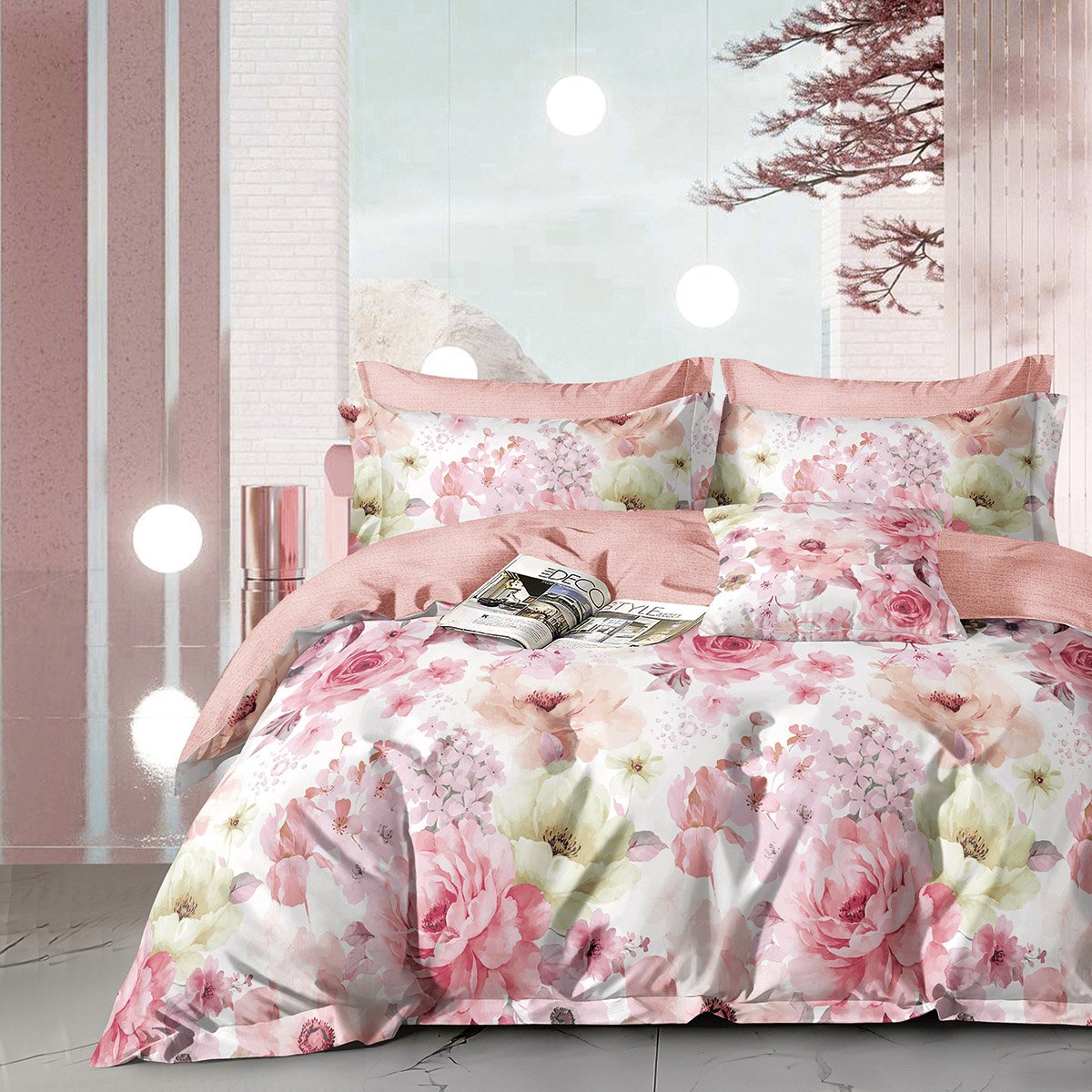 12283 Beauty Home Σετ σεντόνια υπέρδιπλα με λάστιχο Art 12283 Ayra 165x200+30 Ροζ - Image 1