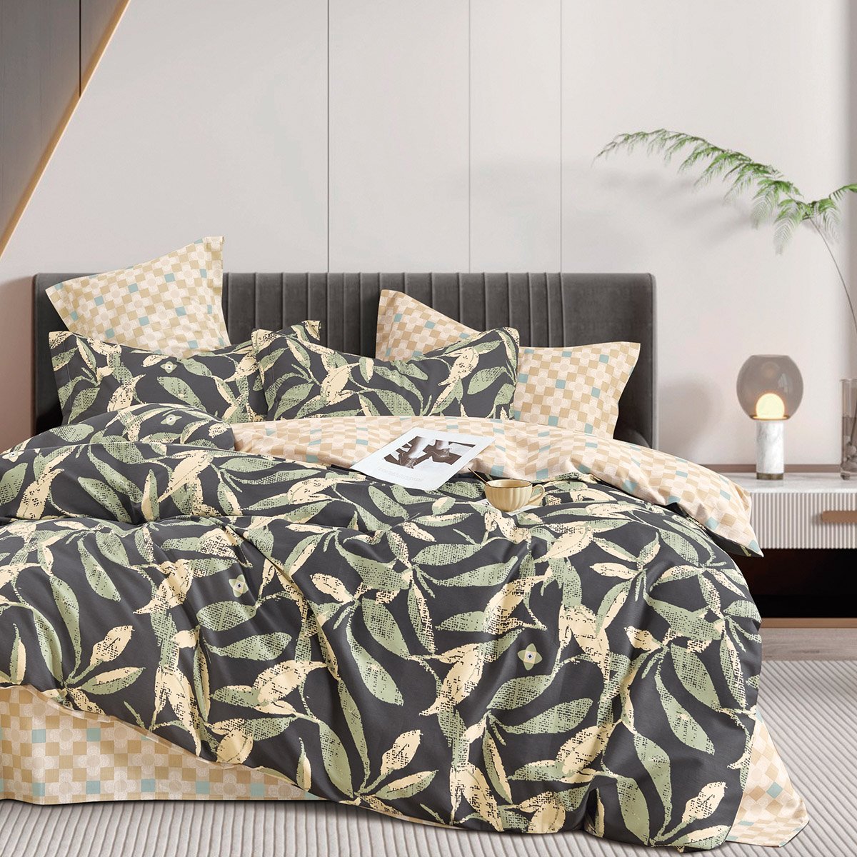 12287 Beauty Home Σετ κουβερλί υπέρδιπλο Art 12287 Antonella 220x240 Ανθρακί,Λαδί - Image 1