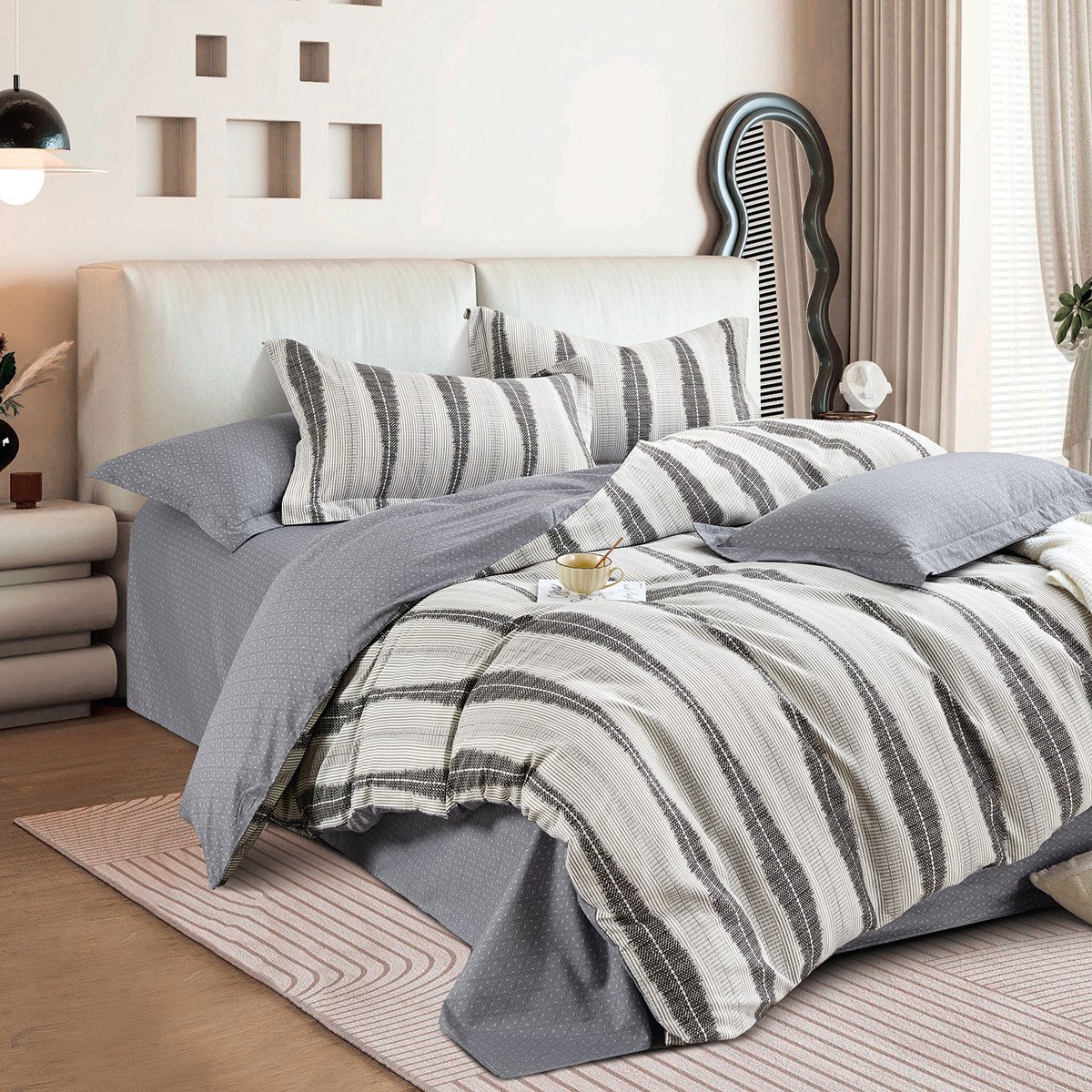 12288 Beauty Home Σετ κουβερλί υπέρδιπλο Art 12288 Adamantia 220x240 Εκού,Ανθρακί - Image 1