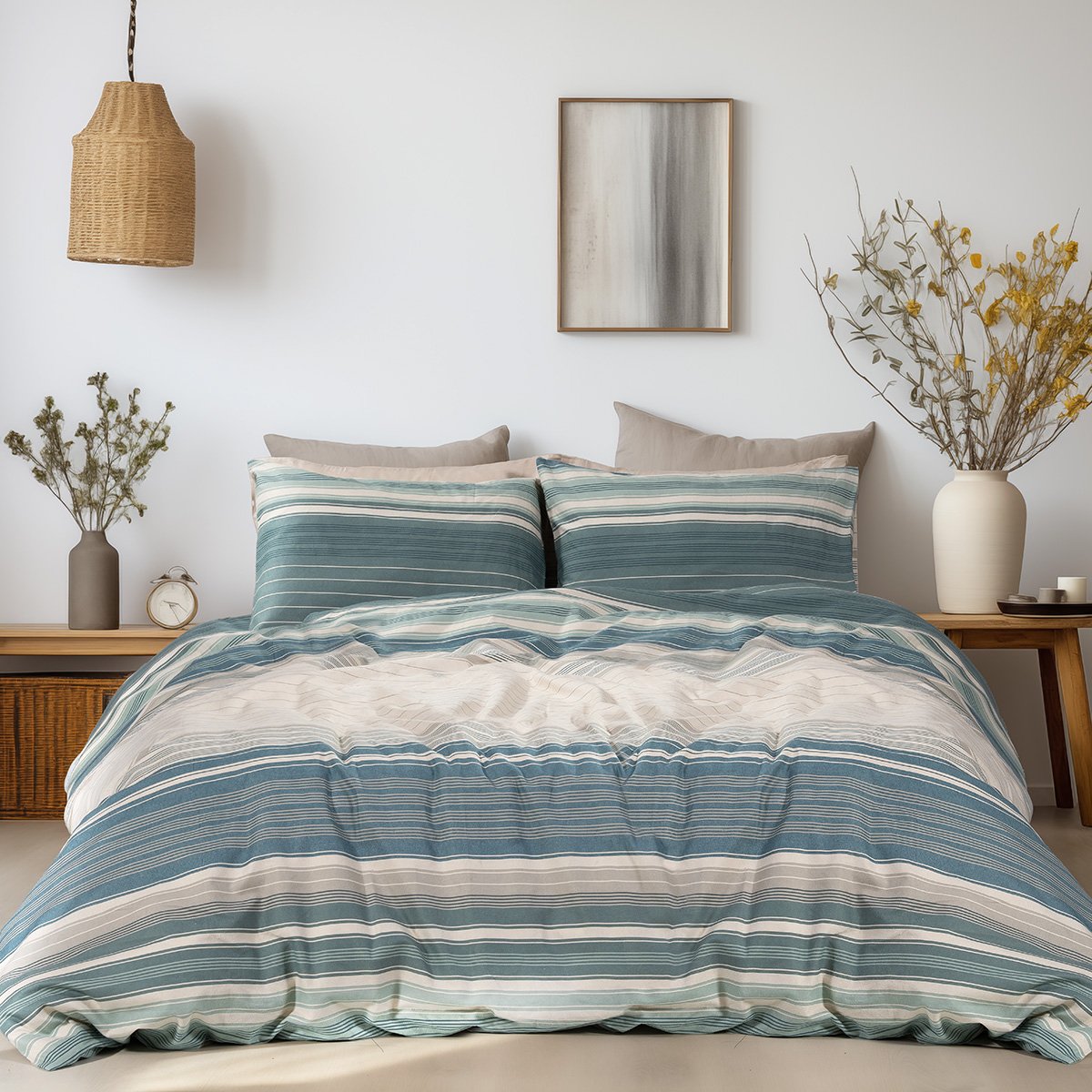 12331 Beauty Home Σετ σεντόνια φανελένια υπέρδιπλα με λάστιχο Monet Art 12331 170x200+32 Πράσινο - Image 1