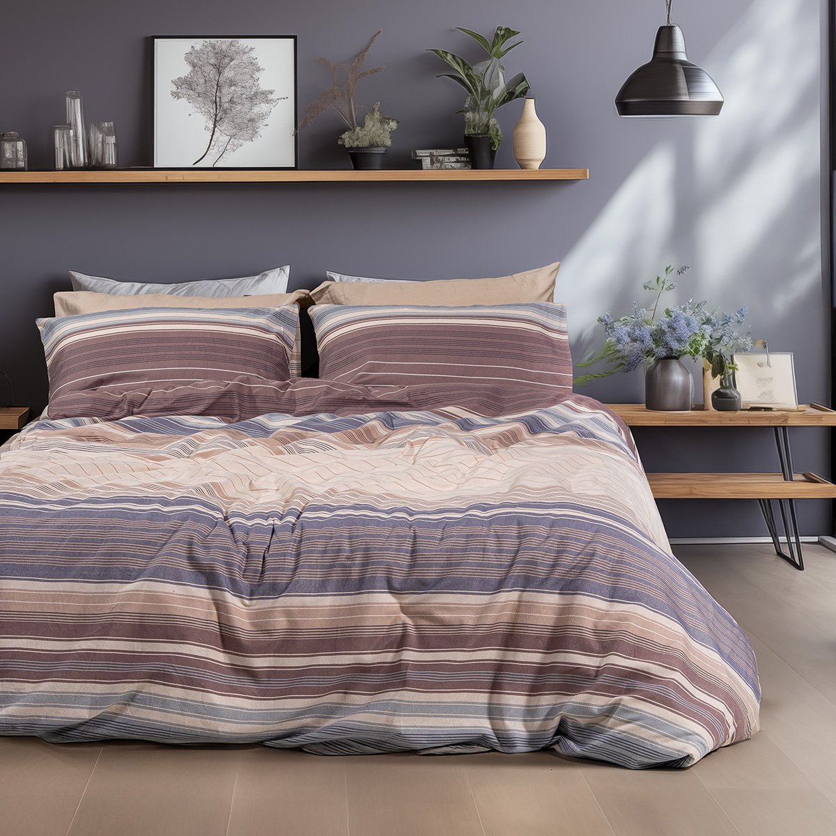 12332 Beauty Home Σετ σεντόνια φανελένια King Size με λάστιχο Dali Art 12332 185x200+32 Μπεζ - Image 1