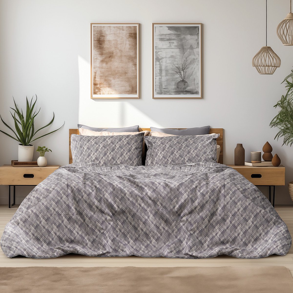 12333 Beauty Home Σετ παπλωματοθήκη φανελένια μονή Leonardo Art 12333 160x240 Γκρι - Image 1