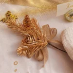 Beauty Home Κλαδί με φιόγκο από λινάτσα και χρυσό 19 cm - Image 2