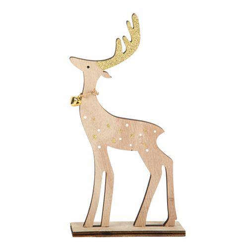 1f91244d-b7fe-465e-b1e8-e235c0630a31 Beauty Home Τάρανδος σε ξύλινη βάση με χρυσό γκλίτερ και κουδουνάκι 23 x 12 x 5 cm - Image 1