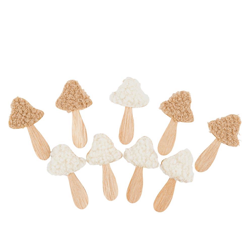 2e56d9bb-05a3-4a19-a630-d5db784b4022 Beauty Home Σετ 9 Αυτοκόλλητων Ξύλινων Μανιταριών με Τσόχα Ταμπά & Λευκό 6,5×3,5cm - Image 1