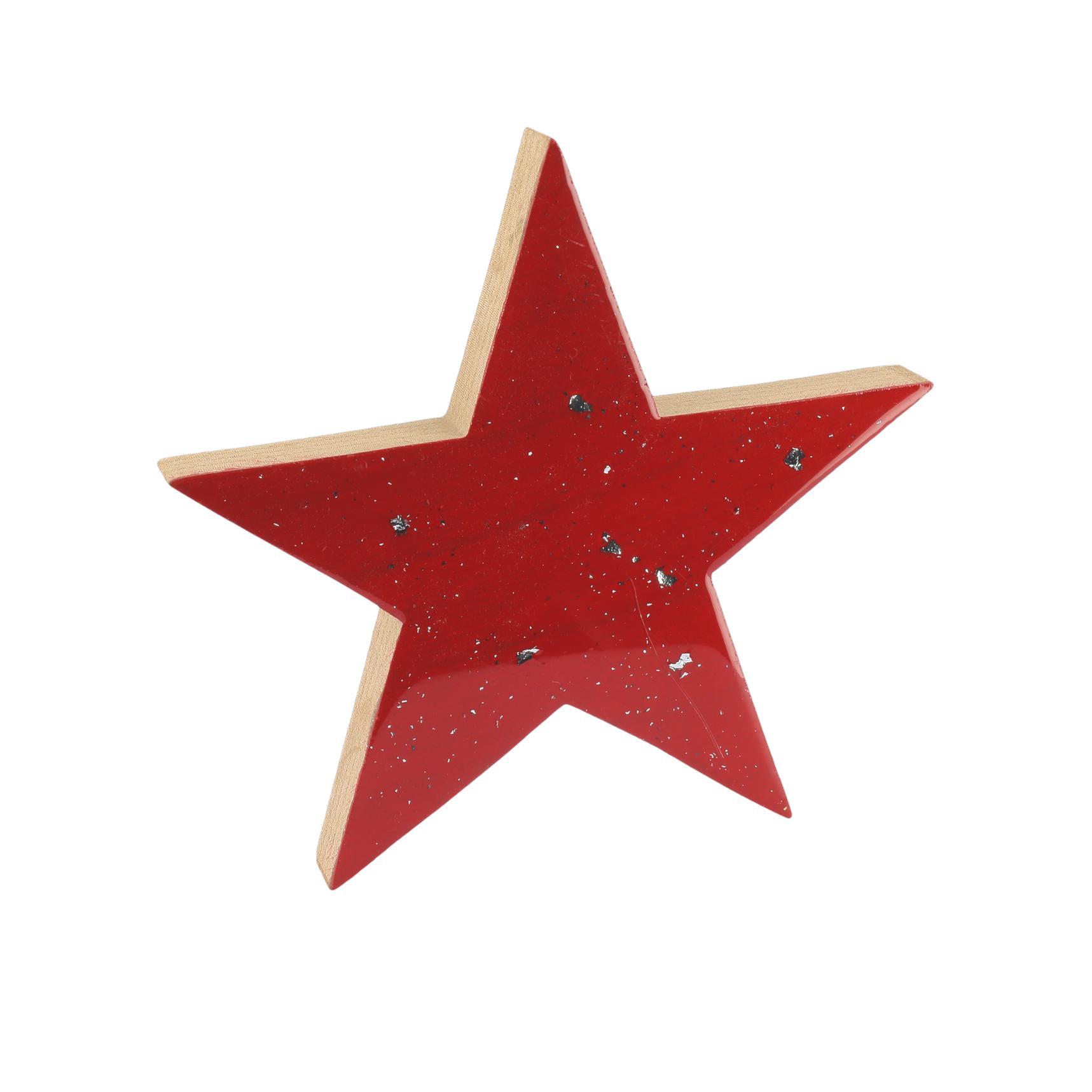 2f9f38d7-7eb0-420d-82b8-ffbb963c51df Beauty Home Αστέρι ξύλινο κόκκινο λούστρο με ασημί γκλίτερ 10.5 x 10.5 x 1.5 cm - Image 1