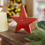 Beauty Home Αστέρι ξύλινο κόκκινο λούστρο με ασημί γκλίτερ 10.5 x 10.5 x 1.5 cm - Image 3