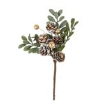 Beauty Home Κλαδί  με μούρα και κουκουνάρια χιονισμένο, πράσινο και χρυσό 19 cm