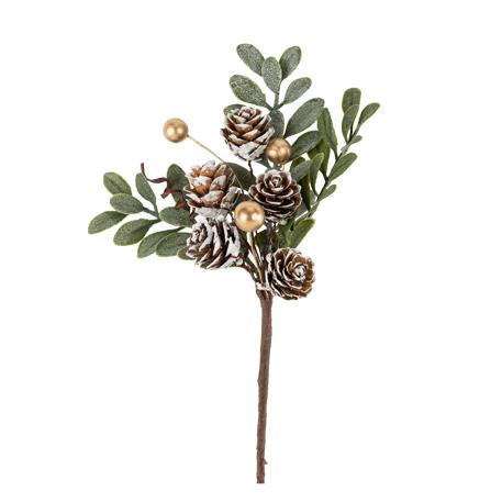 3a8de682-a51c-464d-b6c4-d56b2eed6e29 Beauty Home Κλαδί με μούρα και κουκουνάρια χιονισμένο, πράσινο και χρυσό 19 cm - Image 1