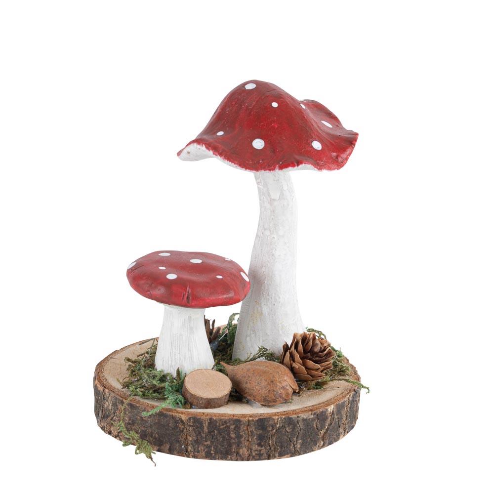470c9fb2-974d-4358-86ad-87b178a97992 Beauty Home 2 μανιτάρια σε ξύλινη βάση Ø9.5 x 12.5 cm - Image 1