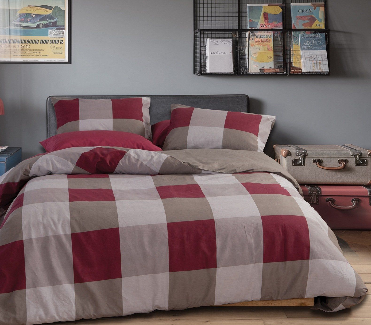 5205495618029 Σετ Σεντόνια Υπέρδιπλα 240×270 Nef Nef Casual Check Bordo - Image 1