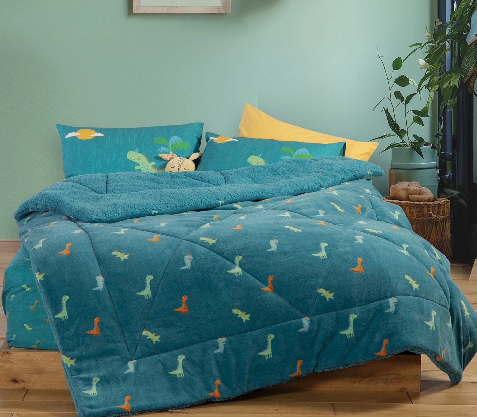 5205495619866 Κουβερτοπάπλωμα Μονό 160×220 Nef Nef Dino On Wheels Petrol - Image 1