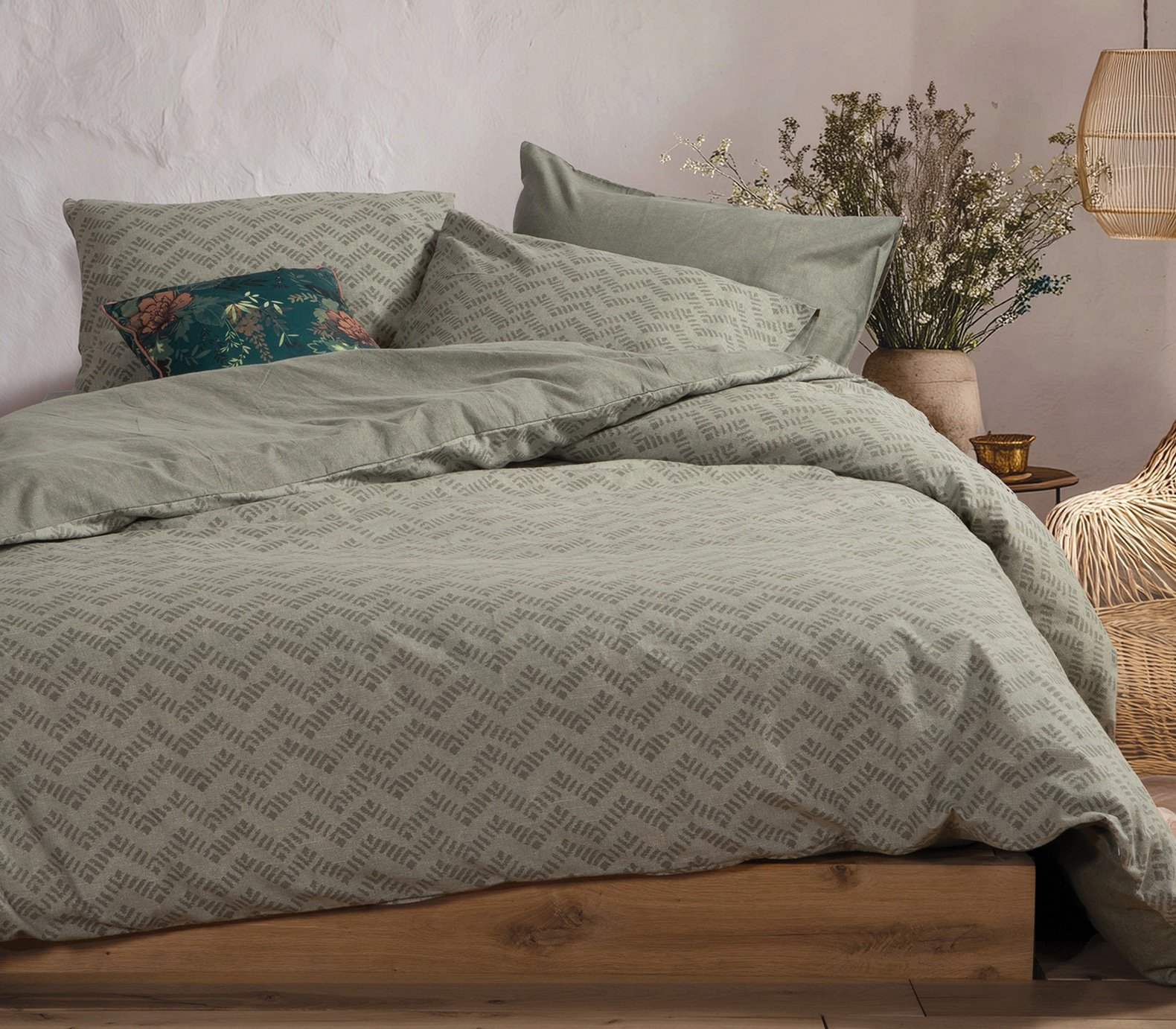 5205495622217 Σετ Σεντόνια Φανελένια King Size Με Λάστιχο 180×200+32 Nef Nef Otrando Green - Image 1